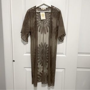 Rebellion Again Boho Style Lace Duster in Taupe Size XS